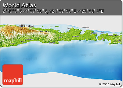 Physical Panoramic Map of the Area around 1° 55' 32" S, 125° 1' 30" E