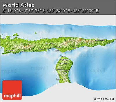Physical 3D Map of the Area around 1° 55' 32" S, 125° 52' 30" E