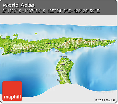 Physical 3D Map of the Area around 1° 55' 32" S, 125° 52' 30" E