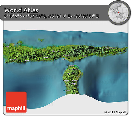 Satellite 3D Map of the Area around 1° 55' 32" S, 125° 52' 30" E