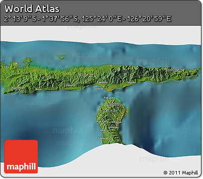 Satellite 3D Map of the Area around 1° 55' 32" S, 125° 52' 30" E
