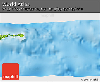 Physical 3D Map of the Area around 1° 55' 32" S, 126° 43' 29" E