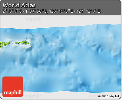 Physical 3D Map of the Area around 1° 55' 32" S, 126° 43' 29" E