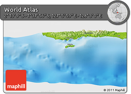 Physical Panoramic Map of the Area around 1° 55' 32" S, 127° 34' 30" E