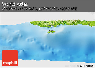 Physical Panoramic Map of the Area around 1° 55' 32" S, 127° 34' 30" E