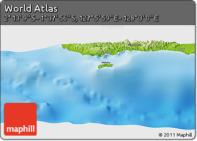 Physical Panoramic Map of the Area around 1° 55' 32" S, 127° 34' 30" E