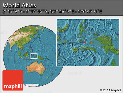 Satellite Location Map of the Area around 1° 55' 32" S, 129° 16' 30" E