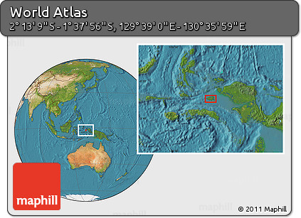 Satellite Location Map of the Area around 1° 55' 32" S, 130° 7' 30" E