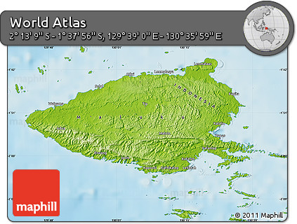 Physical Map of the Area around 1° 55' 32" S, 130° 7' 30" E