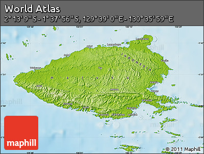 Physical Map of the Area around 1° 55' 32" S, 130° 7' 30" E