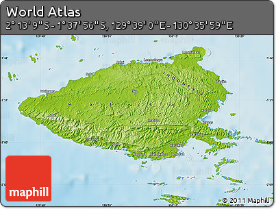 Physical Map of the Area around 1° 55' 32" S, 130° 7' 30" E