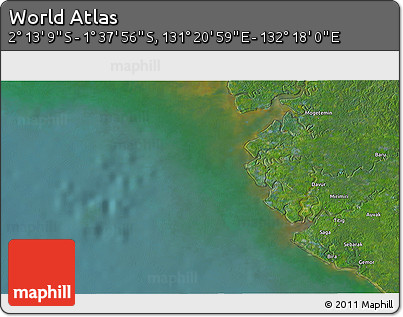 Satellite 3D Map of the Area around 1° 55' 32" S, 131° 49' 29" E
