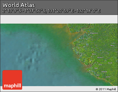 Satellite 3D Map of the Area around 1° 55' 32" S, 131° 49' 29" E