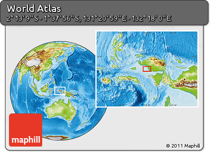 Physical Location Map of the Area around 1° 55' 32" S, 131° 49' 29" E