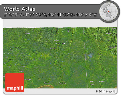 Satellite 3D Map of the Area around 1° 55' 32" S, 132° 40' 30" E