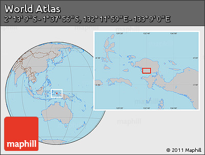 Gray Location Map of the Area around 1° 55' 32" S, 132° 40' 30" E