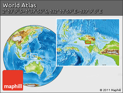 Physical Location Map of the Area around 1° 55' 32" S, 132° 40' 30" E