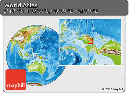 Physical Location Map of the Area around 1° 55' 32" S, 133° 31' 30" E