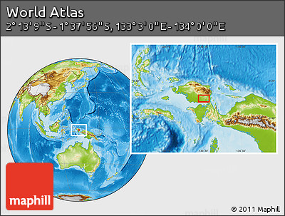 Physical Location Map of the Area around 1° 55' 32" S, 133° 31' 30" E