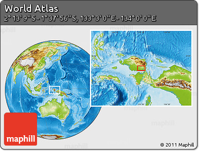 Physical Location Map of the Area around 1° 55' 32" S, 133° 31' 30" E