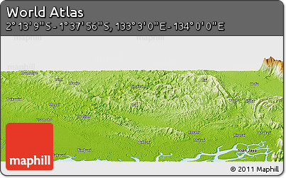 Physical Panoramic Map of the Area around 1° 55' 32" S, 133° 31' 30" E