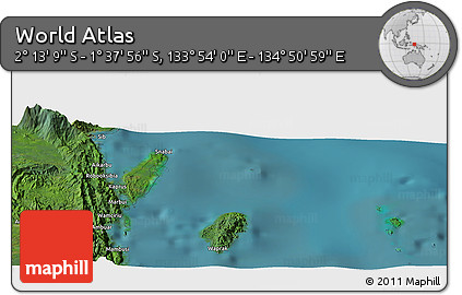 Satellite Panoramic Map of the Area around 1° 55' 32" S, 134° 22' 30" E