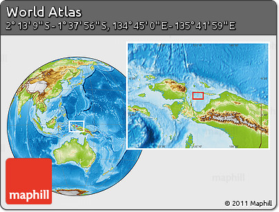 Physical Location Map of the Area around 1° 55' 32" S, 135° 13' 29" E