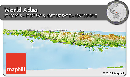 Physical Panoramic Map of the Area around 1° 55' 32" S, 136° 4' 29" E