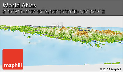 Physical Panoramic Map of the Area around 1° 55' 32" S, 136° 4' 29" E