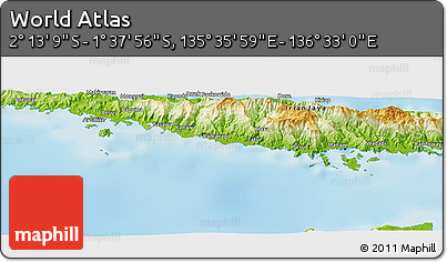 Physical Panoramic Map of the Area around 1° 55' 32" S, 136° 4' 29" E