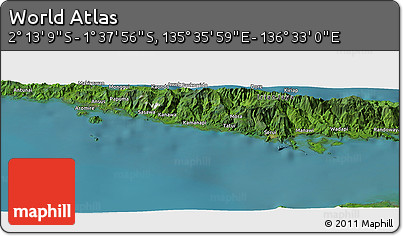 Satellite Panoramic Map of the Area around 1° 55' 32" S, 136° 4' 29" E