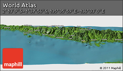 Satellite Panoramic Map of the Area around 1° 55' 32" S, 136° 4' 29" E