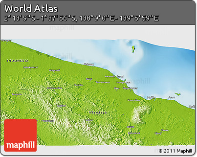 Physical 3D Map of the Area around 1° 55' 32" S, 138° 37' 30" E