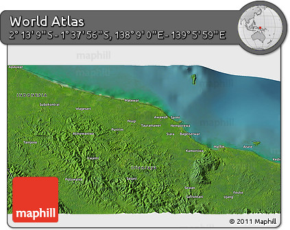 Satellite 3D Map of the Area around 1° 55' 32" S, 138° 37' 30" E