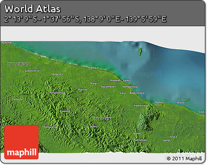 Satellite 3D Map of the Area around 1° 55' 32" S, 138° 37' 30" E