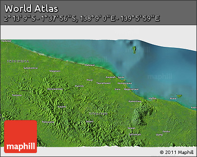 Satellite 3D Map of the Area around 1° 55' 32" S, 138° 37' 30" E