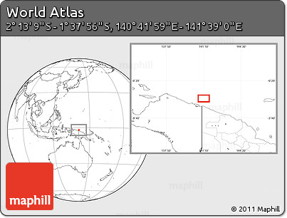Blank Location Map of the Area around 1° 55' 32" S, 141° 10' 30" E