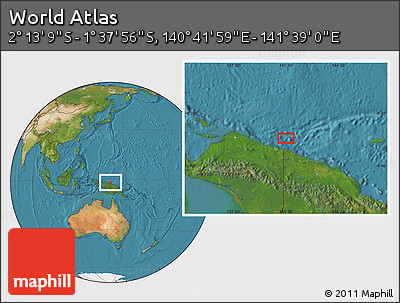 Satellite Location Map of the Area around 1° 55' 32" S, 141° 10' 30" E