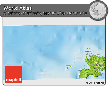 Physical 3D Map of the Area around 1° 55' 32" S, 146° 16' 30" E