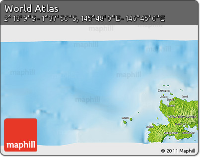 Physical 3D Map of the Area around 1° 55' 32" S, 146° 16' 30" E