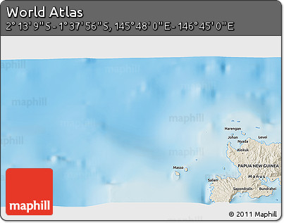 Shaded Relief 3D Map of the Area around 1° 55' 32" S, 146° 16' 30" E
