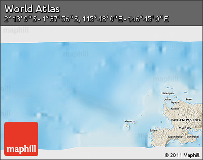 Shaded Relief 3D Map of the Area around 1° 55' 32" S, 146° 16' 30" E