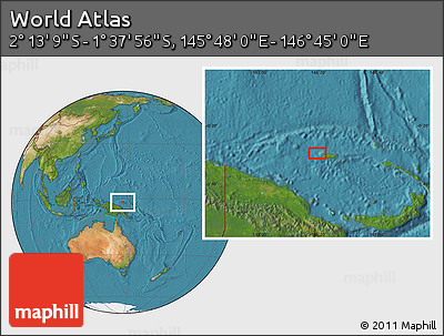 Satellite Location Map of the Area around 1° 55' 32" S, 146° 16' 30" E