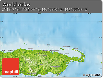 Physical Map of the Area around 1° 55' 32" S, 147° 7' 30" E