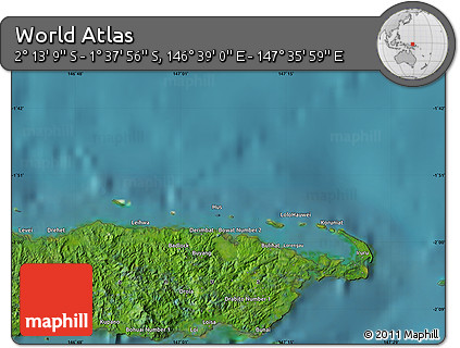 Satellite Map of the Area around 1° 55' 32" S, 147° 7' 30" E