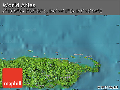 Satellite Map of the Area around 1° 55' 32" S, 147° 7' 30" E