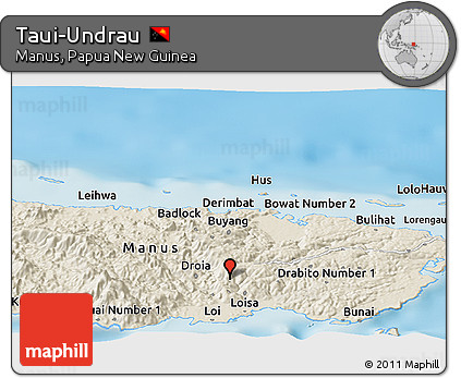 Shaded Relief Panoramic Map of Taui-Undrau