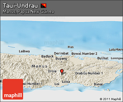 Shaded Relief Panoramic Map of Taui-Undrau