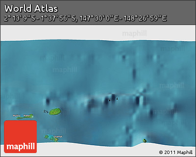 Satellite 3D Map of the Area around 1° 55' 32" S, 147° 58' 29" E