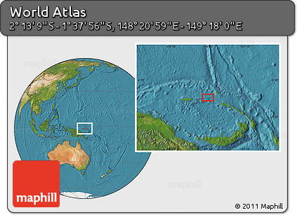 Satellite Location Map of the Area around 1° 55' 32" S, 148° 49' 29" E